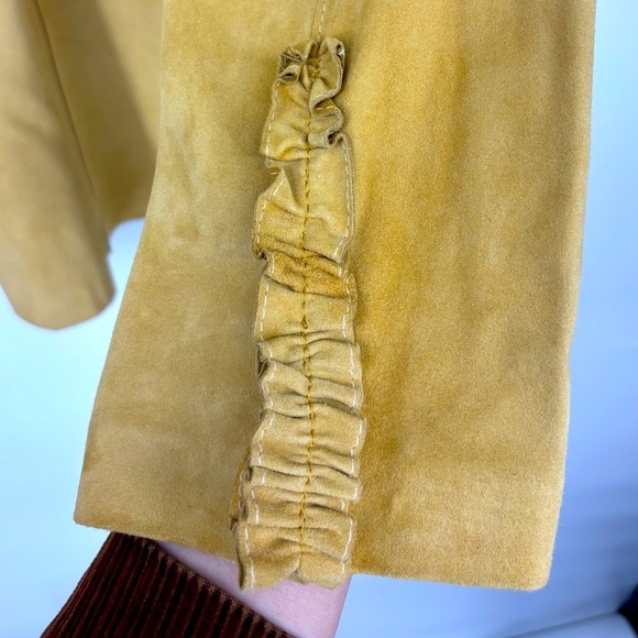 Vintage Deadstock 100% Suede Leather Tan 70s Ruffle Blazer M/L - Picture 3 of 3